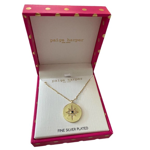 Paige Harper Necklace Womens Silver Plated Evil Eye Adjustable Gold - Picture 1 of 2